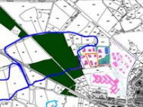 Voorstel bebouwing voormalige Cobercoterrein bij Beatrixpark pal tegen het Arresveld (blauw omrand), mei 2007